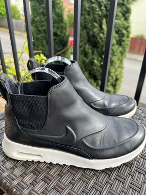 Nike Men’s Black Leather Slip-On Sneakers with White Sole
